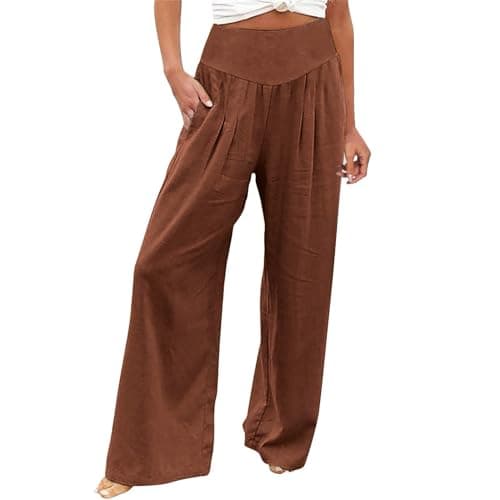 Women's Cotton Linen Wide Leg Trousers for Work