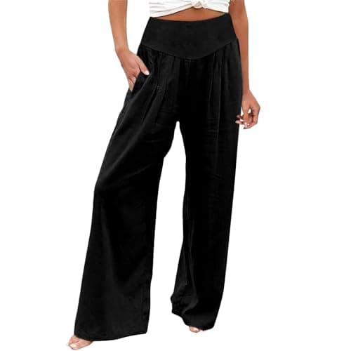 Women's Cotton Linen Wide Leg Trousers for Work