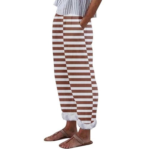 Striped Printed Fashionable Casual Ankle Pocket Pants for Women Plus Size
