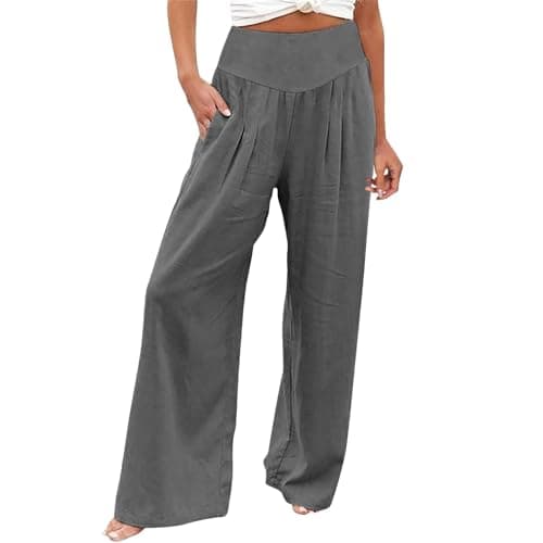 Women's Cotton Linen Wide Leg Trousers for Work
