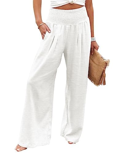 Elastic High Waisted Palazzo Pants with Pocket for Women