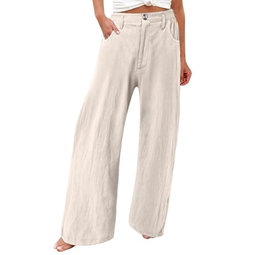 Women's Cotton Linen Wide Leg Trousers for Work