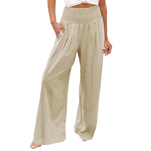 Women's Cotton Linen Wide Leg Trousers for Work