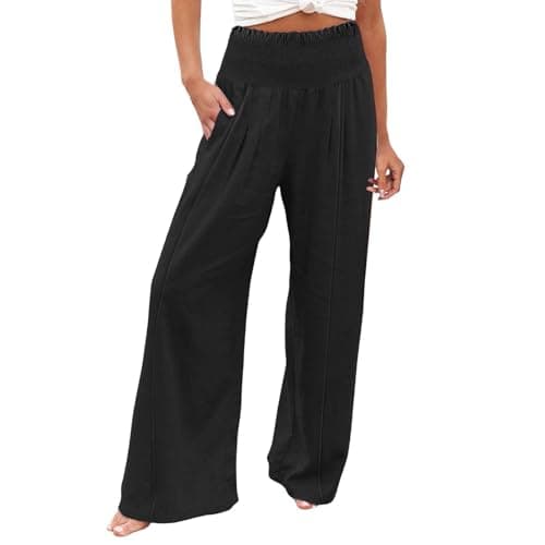 Women's Cotton Linen Wide Leg Trousers for Work