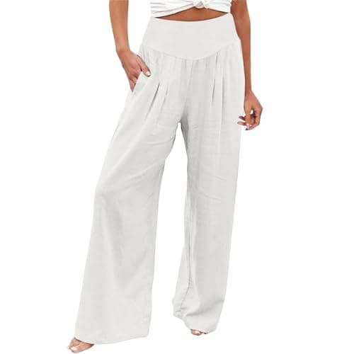 Women's Cotton Linen Wide Leg Trousers for Work