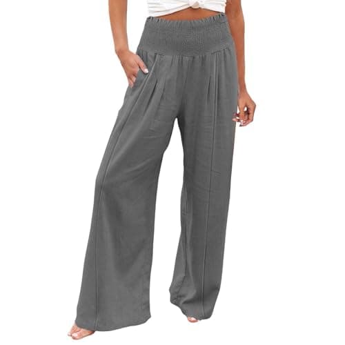 Women's Cotton Linen Wide Leg Trousers for Work