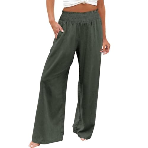 Women's Cotton Linen Wide Leg Trousers for Work