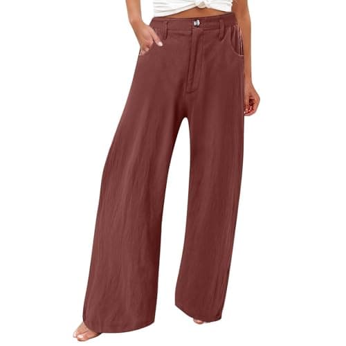 Women's Cotton Linen Wide Leg Trousers for Work