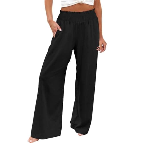 Women's Cotton Linen Wide Leg Trousers for Work