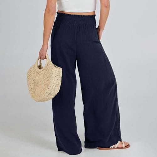 Women's Cotton Linen Wide Leg Trousers for Work