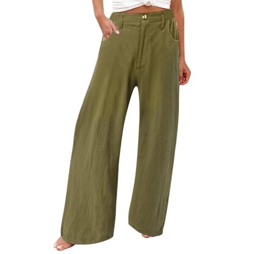 Women's Cotton Linen Wide Leg Trousers for Work