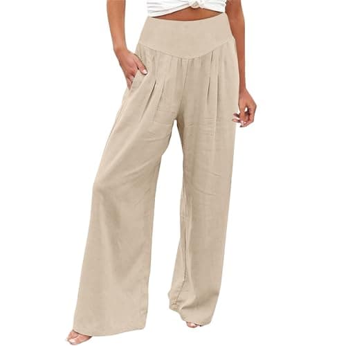 Women's Cotton Linen Wide Leg Trousers for Work