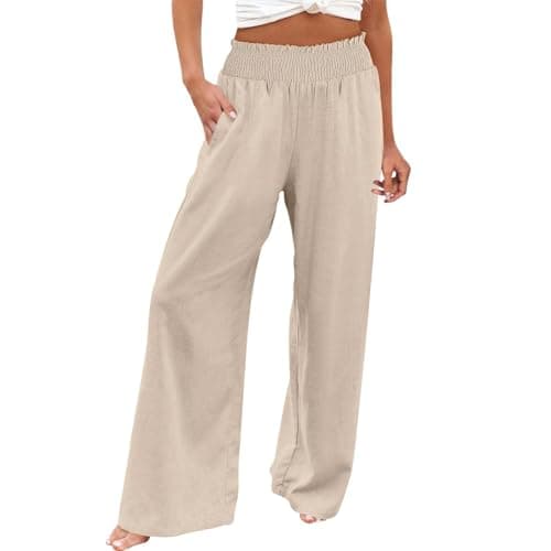 Women's Cotton Linen Wide Leg Trousers for Work