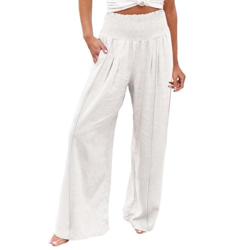 Women's Cotton Linen Wide Leg Trousers for Work