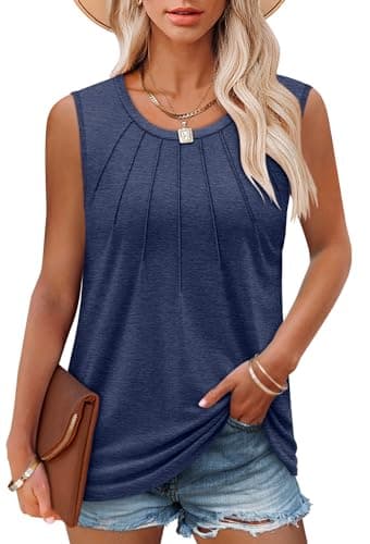 Angerella Women's Sleeveless Pleated Tank Tops for Summer