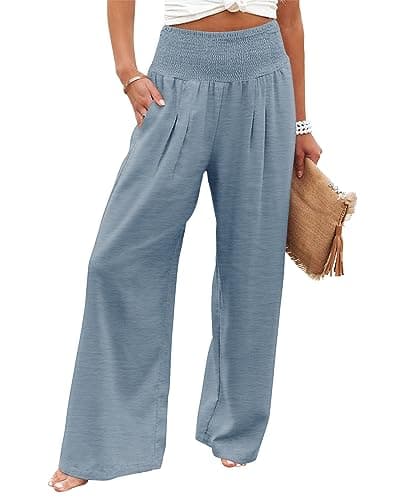 Elastic High Waisted Palazzo Pants with Pocket for Women