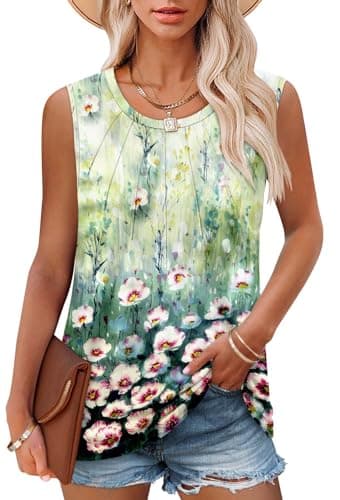Angerella Women's Sleeveless Pleated Tank Tops for Summer