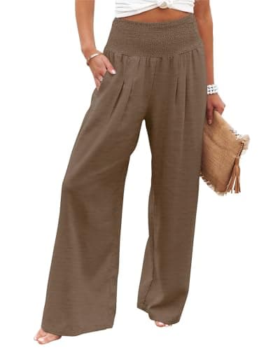 Elastic High Waisted Palazzo Pants with Pocket for Women