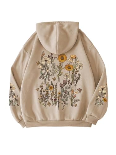 Floral Print Drawstring Hoodie for Women