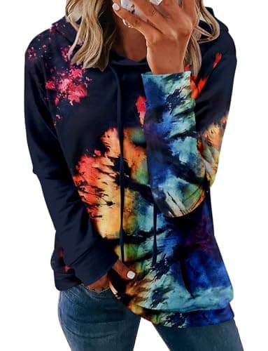 Women's Casual Tie Dye & Floral Print Hoodie Sweatshirt