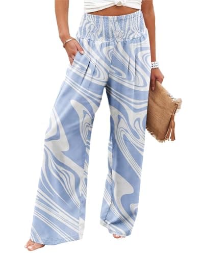 Elastic High Waisted Palazzo Pants with Pocket for Women