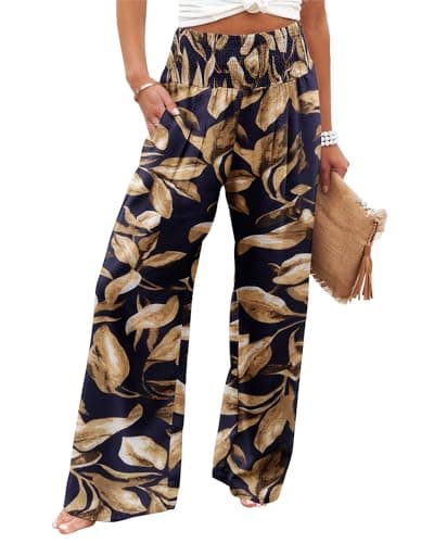 Elastic High Waisted Palazzo Pants with Pocket for Women