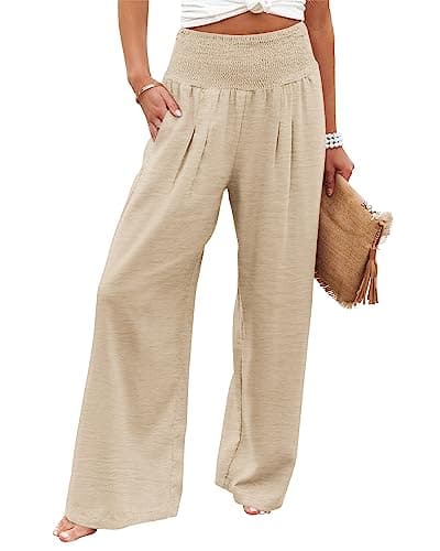 Elastic High Waisted Palazzo Pants with Pocket for Women