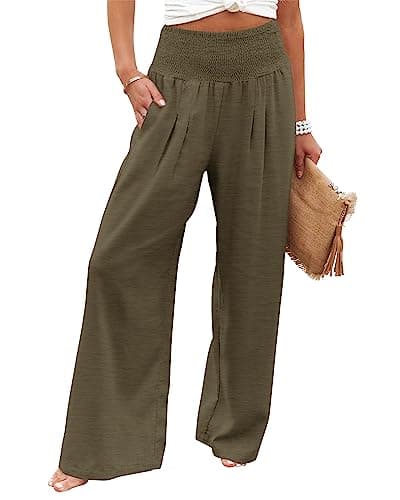 Elastic High Waisted Palazzo Pants with Pocket for Women