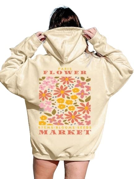 Women's Floral Print Hoodie Sweatshirt with Pocket