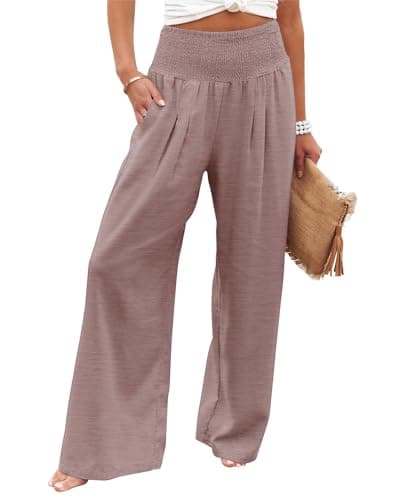 Elastic High Waisted Palazzo Pants with Pocket for Women