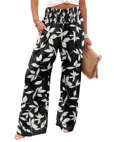Elastic High Waisted Palazzo Pants with Pocket for Women