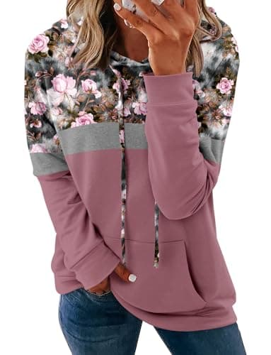 Women's Casual Tie Dye & Floral Print Hoodie Sweatshirt