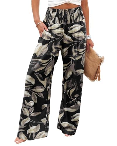 High Waisted Floral Print Palazzo Pants with Pockets