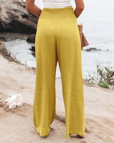 Elastic High Waisted Palazzo Pants with Pocket for Women