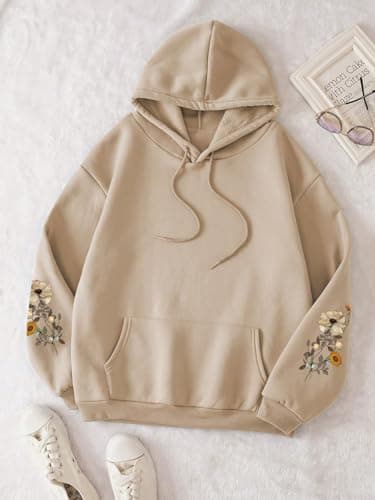 Floral Print Drawstring Hoodie for Women