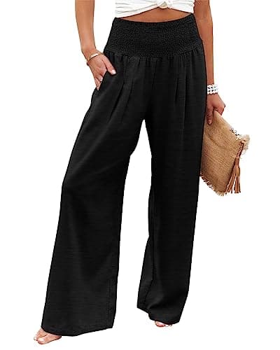 Elastic High Waisted Palazzo Pants with Pocket for Women