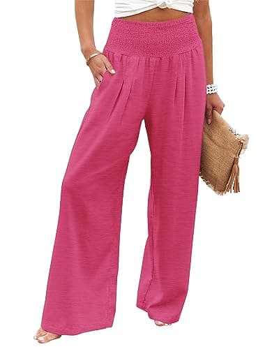 Elastic High Waisted Palazzo Pants with Pocket for Women
