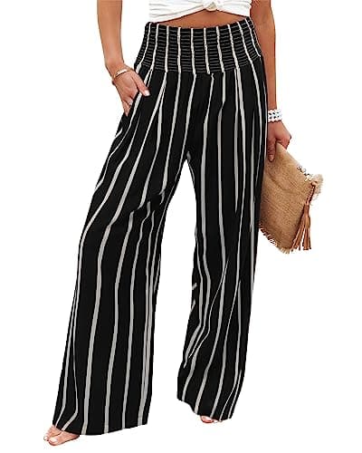 Elastic High Waisted Palazzo Pants with Pocket for Women