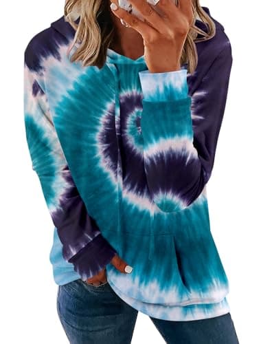 Women's Casual Tie Dye & Floral Print Hoodie Sweatshirt