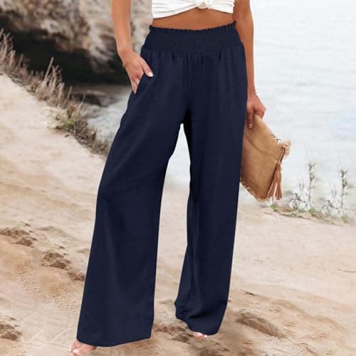 Women's Cotton Linen Wide Leg Trousers for Work