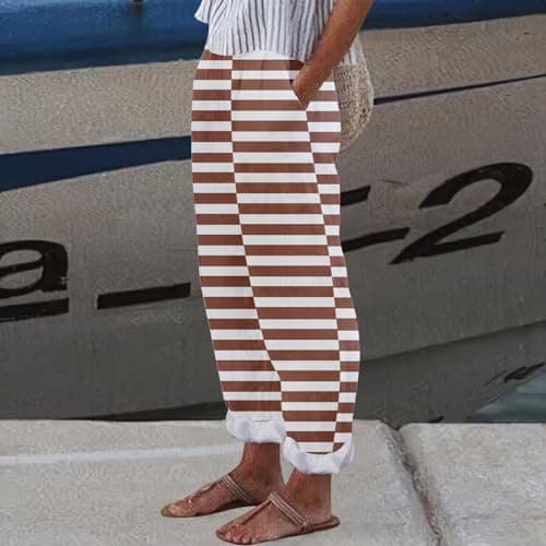 Striped Printed Fashionable Casual Ankle Pocket Pants for Women Plus Size