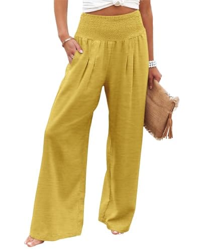 Elastic High Waisted Palazzo Pants with Pocket for Women