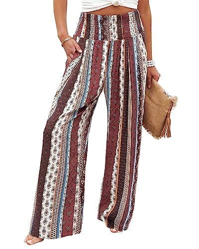 Elastic High Waisted Palazzo Pants with Pocket for Women