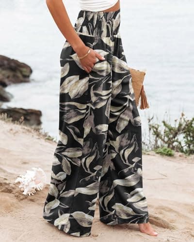 High Waisted Floral Print Palazzo Pants with Pockets