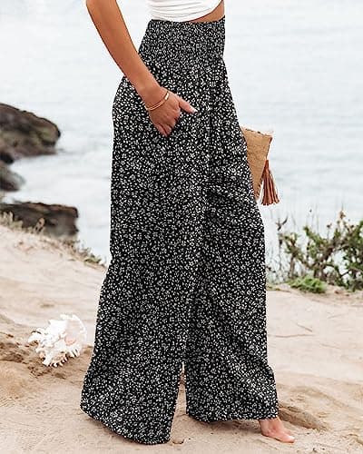 Angerella Floral Black Wide Leg Pants for Women