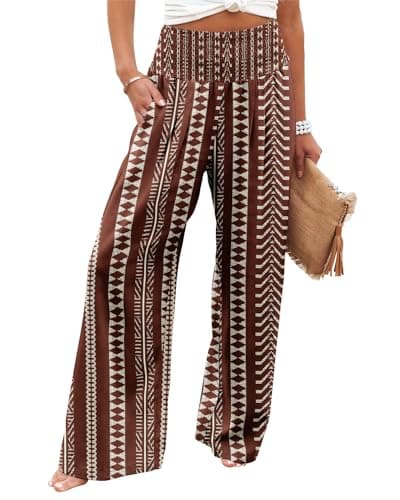 Elastic High Waisted Palazzo Pants with Pocket for Women
