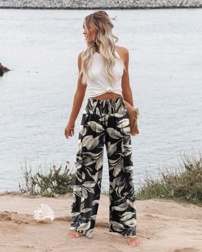 High Waisted Floral Print Palazzo Pants with Pockets