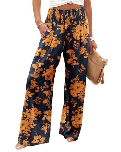 Elastic High Waisted Palazzo Pants with Pocket for Women