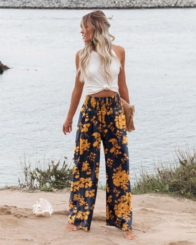 Angerella Women's Floral Print Wide Leg Pants