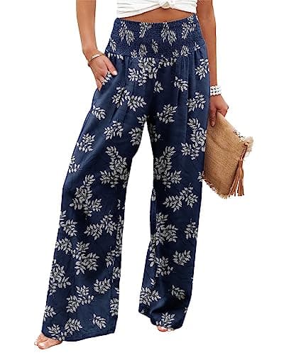 Elastic High Waisted Palazzo Pants with Pocket for Women
